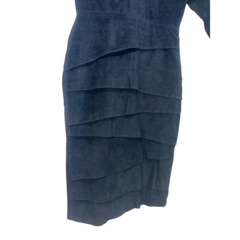 Wimsigoth 100% Suede Leather Dress Womens 6 Black Vintage Midi Ruffle Long Sleev - Picture 15 of 16